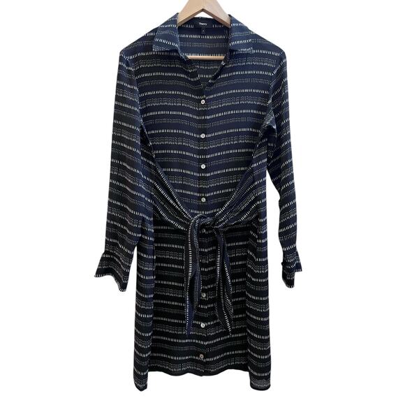Theory Black Silk Semi Sheer Collared Waist Tie Long Sleeve Shirt Dress Small - Picture 4 of 14